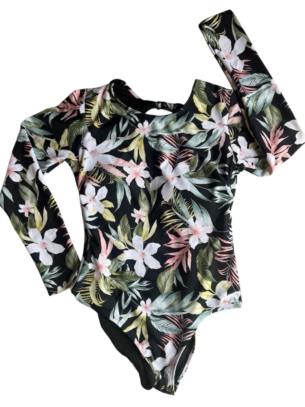 Kona Sol Tropical Floral Long Sleeve One Piece Swimsuit M